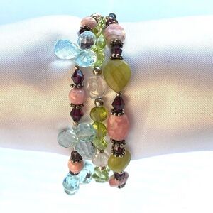OK# Striking 3 Strand Multi Gem & Sterling 925 Silver Bracelet